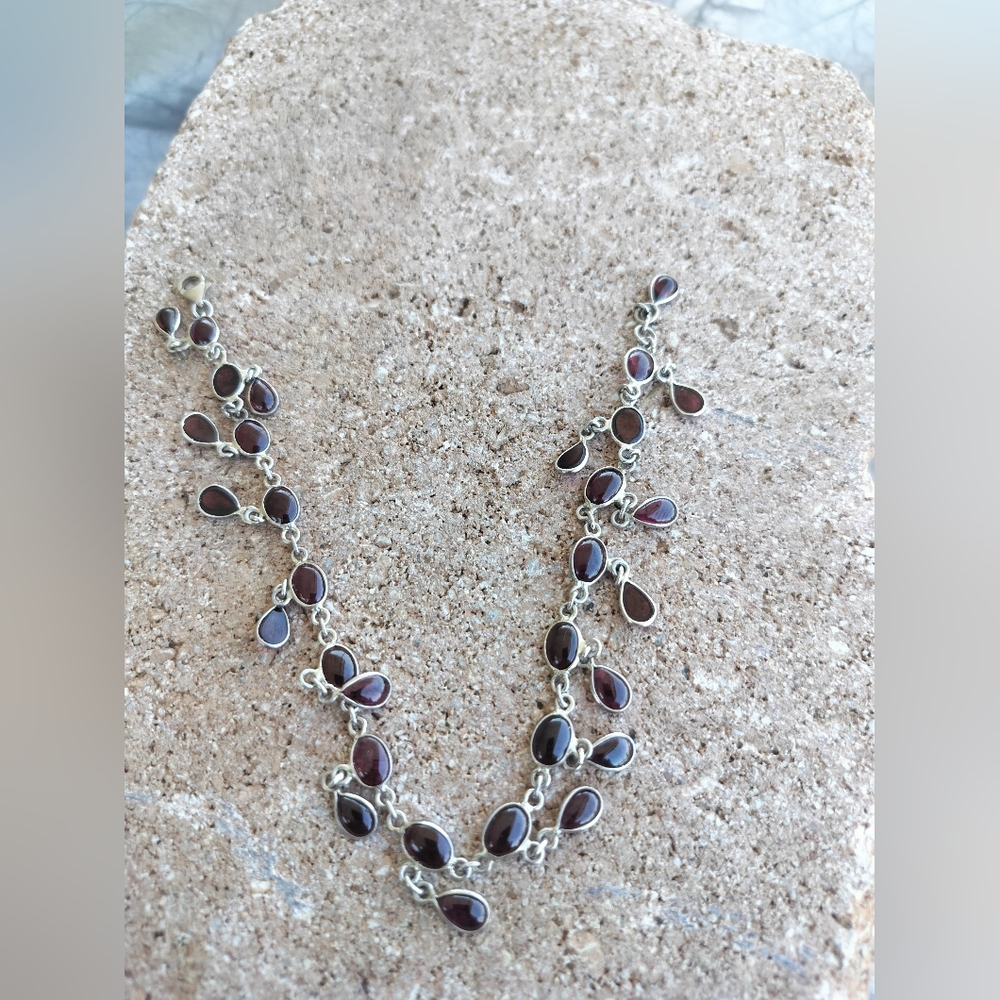 Sterling Silver and garnet Teardrop ankle Bracelet